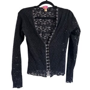 Vintage 90s Black hook and eye lace long sleeve see-thru top